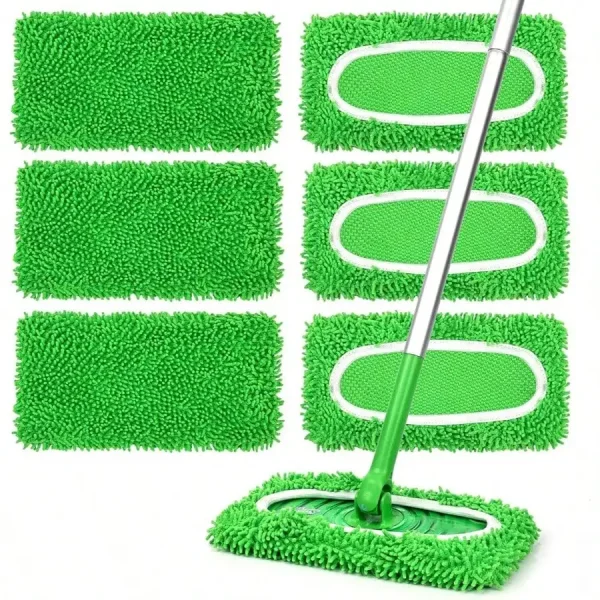 6-Pack Washable Microfiber Flat Mop Pads – Reusable Replacement Refills for Wet Mopping