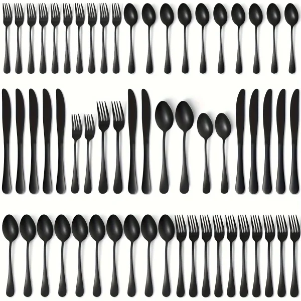 60-Piece Black Stainless Steel Silverware Set
