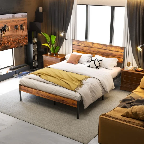 Rustic Bed Frame with Headboard and Footboard Queen Size