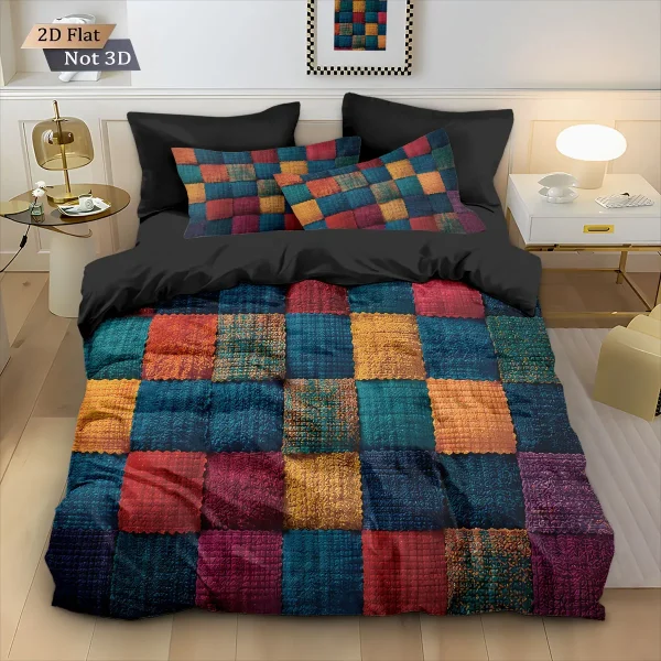 3-Piece Color Block Bedding Cover Set – Machine Washable, Multi-Size