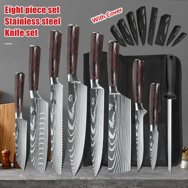 Stainless Steel Kitchen Knife Set – Ultra Sharp Chef, Santoku & Utility Knives with Nylon Bag