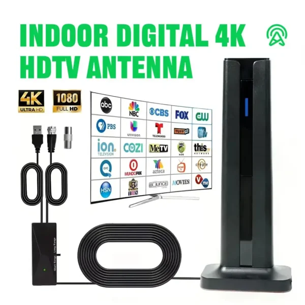 Amplified Indoor HDTV Antenna with 200+ Mile Range for Smart TVs