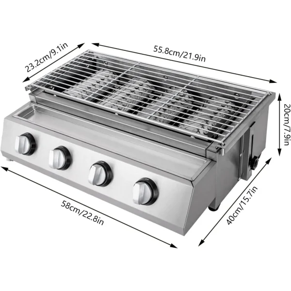 Portable 4-Burner Stainless Steel Propane Gas Grill for Camping & Outdoor BBQ