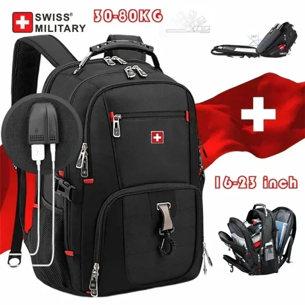 SWISS 17" Laptop Backpack Waterproof USB Charge Port Swiss-style Multifunctional Schoolbag